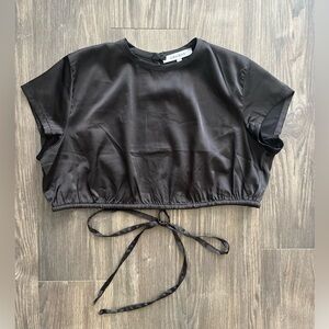 Black Silk Cropped Top with Open Back